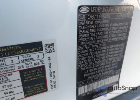 2018 Land Rover Range Rover 3.0L V6 Supercharged Hse z USA, uszkodzony, nr VIN SALGS2SV2JA515180